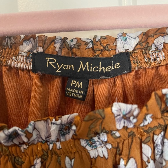 Ryan Michelle brown and white floral long sleeve knee length dress.  Size MP - Picture 2 of 11